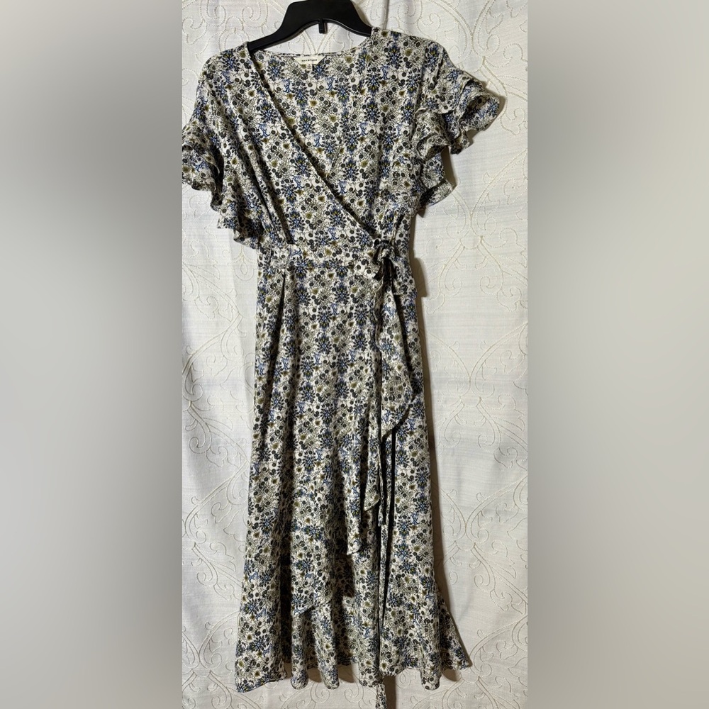 Max Studio Floral Wrap Dress with Ruffle Sleeves